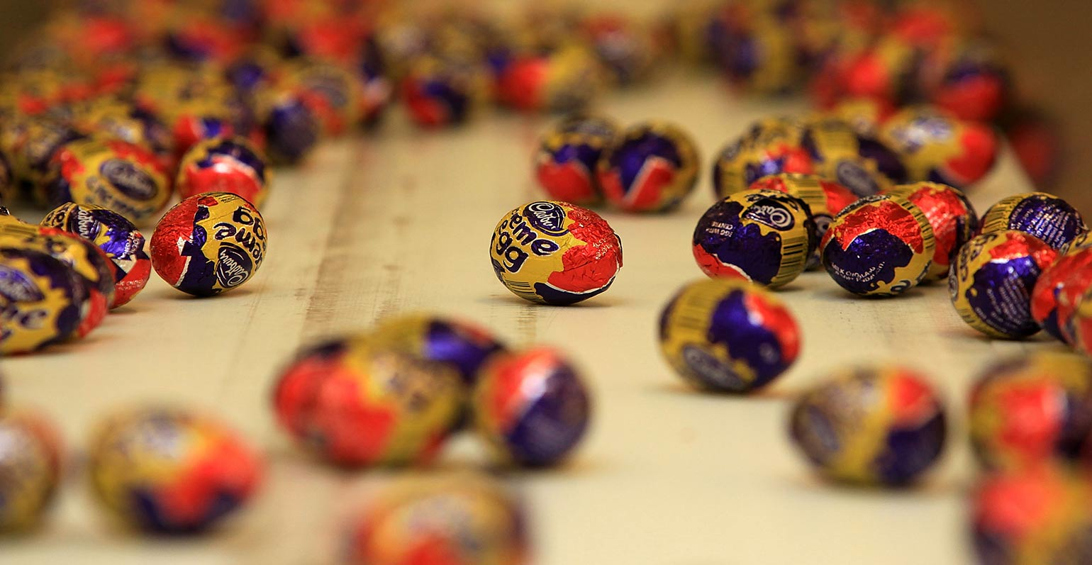 Cadbury eggs on a production line
