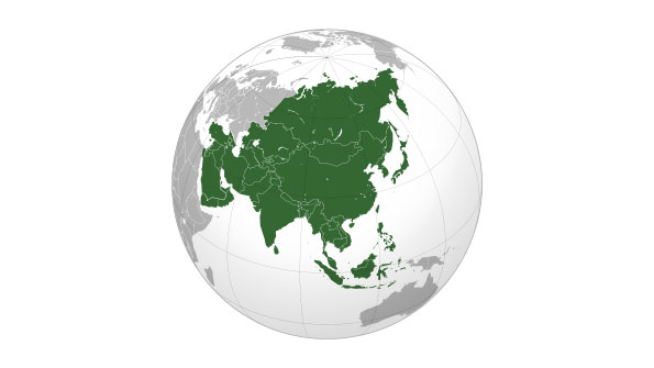 white globe showing Asia in green