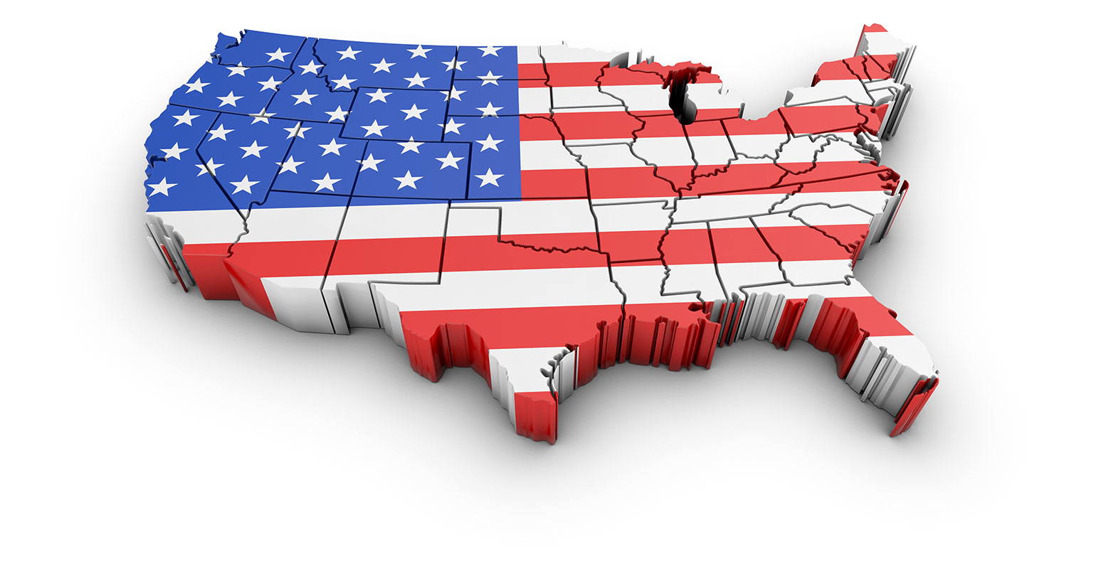 US Map with flag overlay