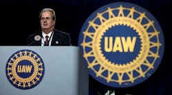 Gary Jones, president of the UAW, addresses the 37th UAW Constitutional Convention in Detroit.