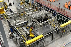 Northrop Grummanrsquos integrated assembly line for F35 center fuselages in El Segundo California was inspired by automation systems used by US motor vehicle manufacturers and was developed in partnership with industrial robotics specialist KUKA Systems North America Northrop Grummanrsquos integrated assembly line for F35 center fuselages in El Segundo California was inspired by automation systems used by US motor vehicle manufacturers and was developed in partnership with industrial robotics specialist KUKA Systems North America