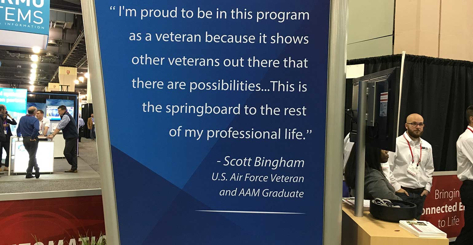 Sign with veteran's quote at 2018 Rockwell Automation Fair