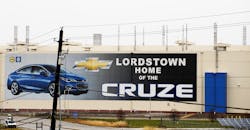 An exterior view of the GM Lordstown Plant on November 26, 2018 in Lordstown, Ohio. GM said it would end production at five North American plants including Lordstown, and cut 15 percent of its salaried workforce. The GM Lordstown Plant assembles the Chevy Cruz.
