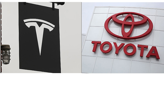 Tesla and Toyota logos