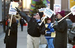 Member of the International Federation of Professional and Technical Engineers protesting at Boeing on February 5, 2002 in Chicago.