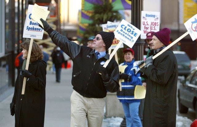 Member of the International Federation of Professional and Technical Engineers protesting at Boeing on February 5, 2002 in Chicago.