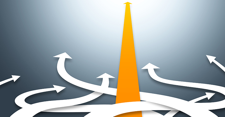 arrows going many directions with one headed straight up