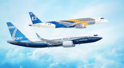 Boeing and Embraer commercial planes in the air