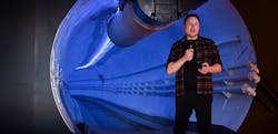 Elon Musk, co-founder and CEO of Tesla Inc., speaks at an unveiling event for The Boring Company Hawthorne test tunnel December 18, 2018, in Hawthorne, California.
