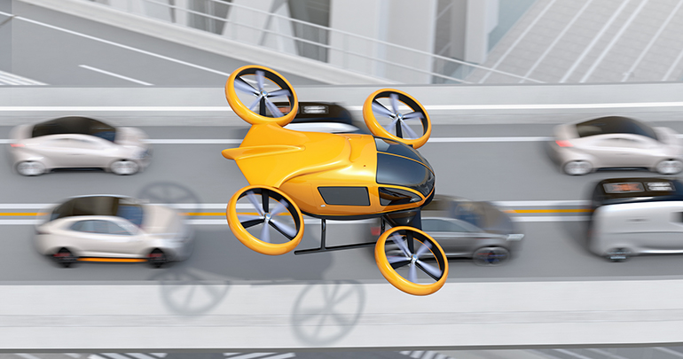 orange flying car