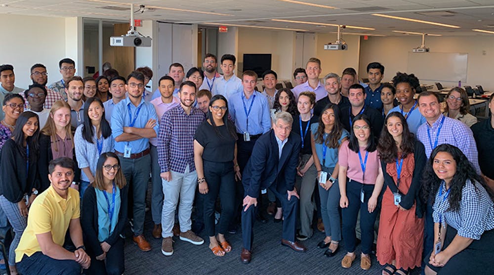 Panasonic&apos;s Summer 2019 internship class strike a pose with North American CEO Tom Gebhardt, after their introductory lunch.
