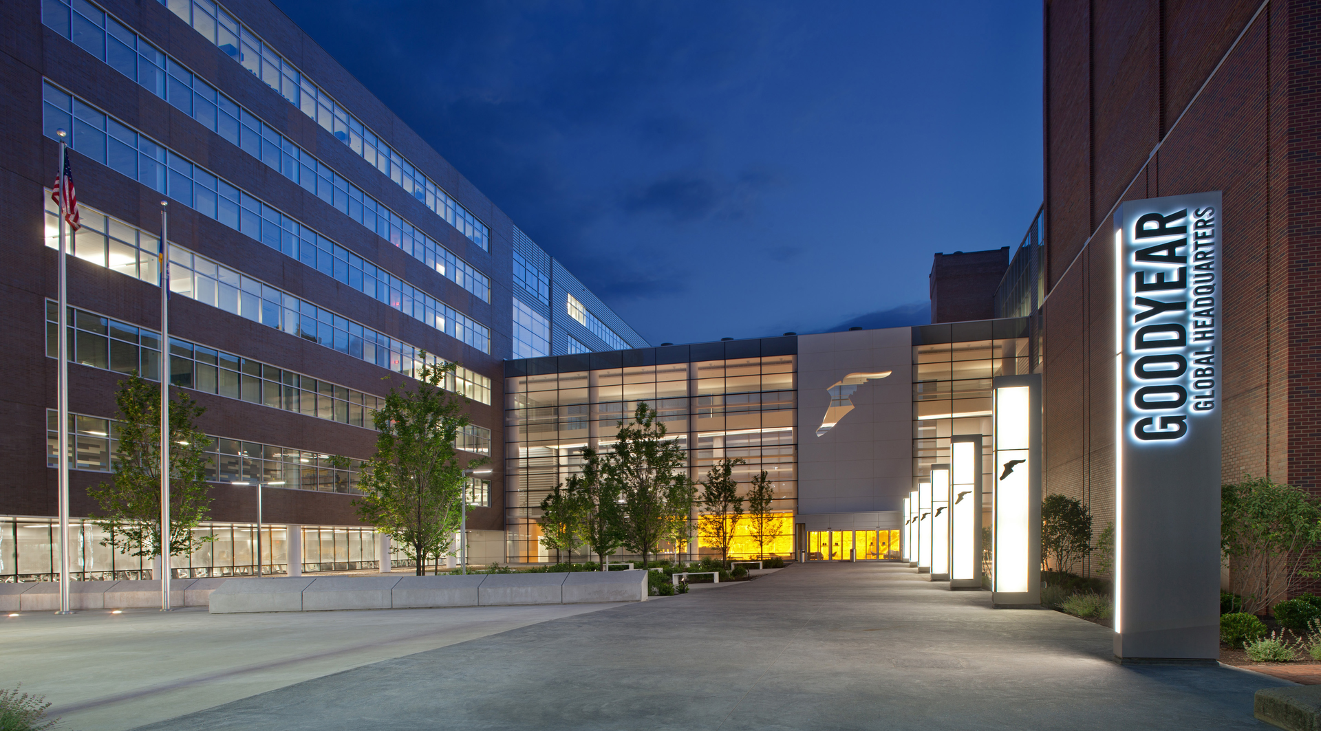 Goodyear HQ at night