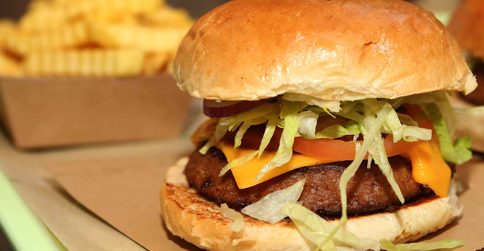 A Beyond Burger, a vegan veggie burger, is seen at the Vedang fast food restaurant in the Mall of Berlin on May 18, 2019 in Berlin, Germany.
