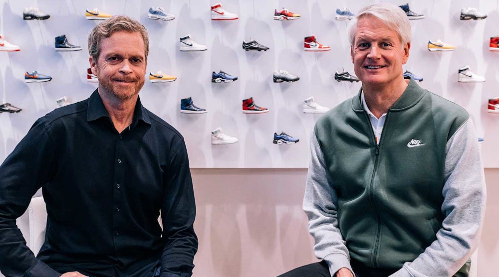 Nike board member John Donahoe (right) will succeed Mark Parker (left) as president &amp; CEO in 2020.