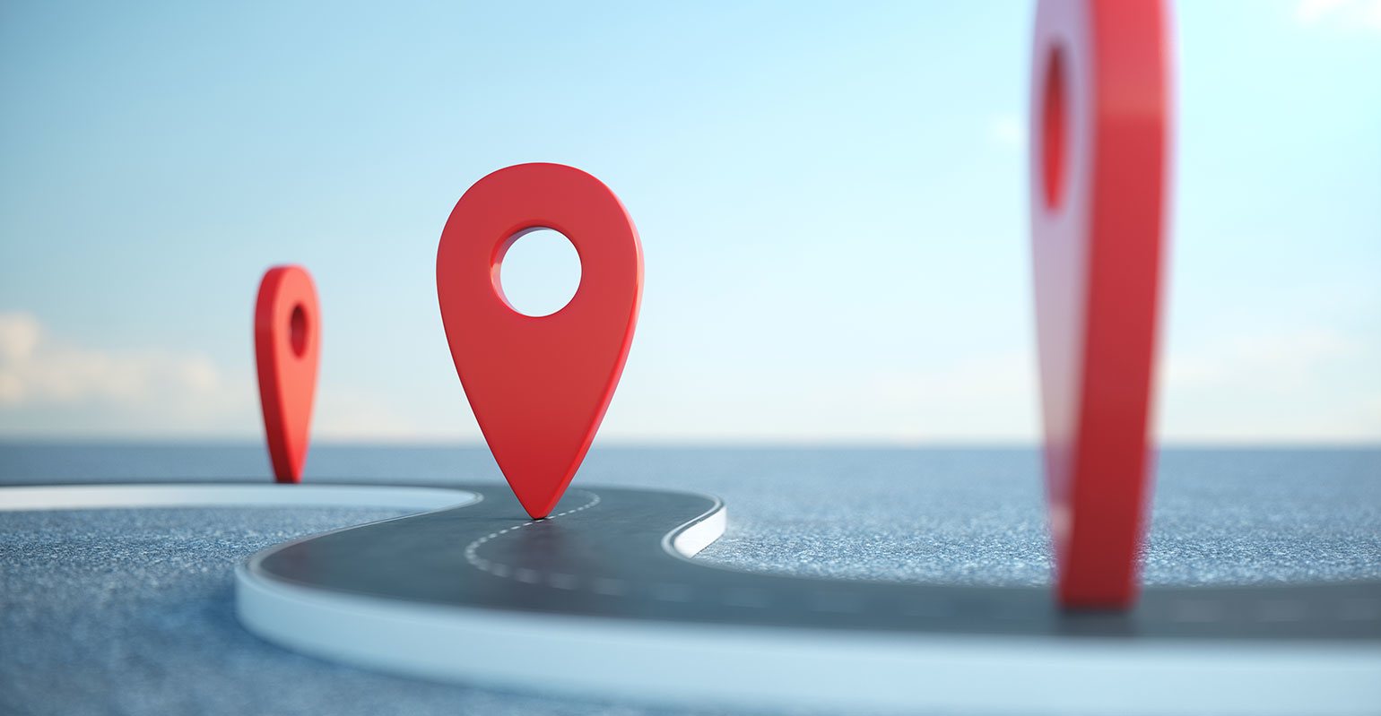 road way graphic with push pins