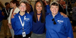 Janette Hostettler (center), VP of production at Mazda Toyota Manufacturing with two Alabama FAME (Federation for Advanced Manufacturing Education) students. Janette Hostettler (center), VP of production at Mazda Toyota Manufacturing with two Alabama FAME (Federation for Advanced Manufacturing Education) students.