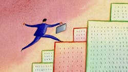 illustration guy stepping up buildings illustration guy stepping up buildings