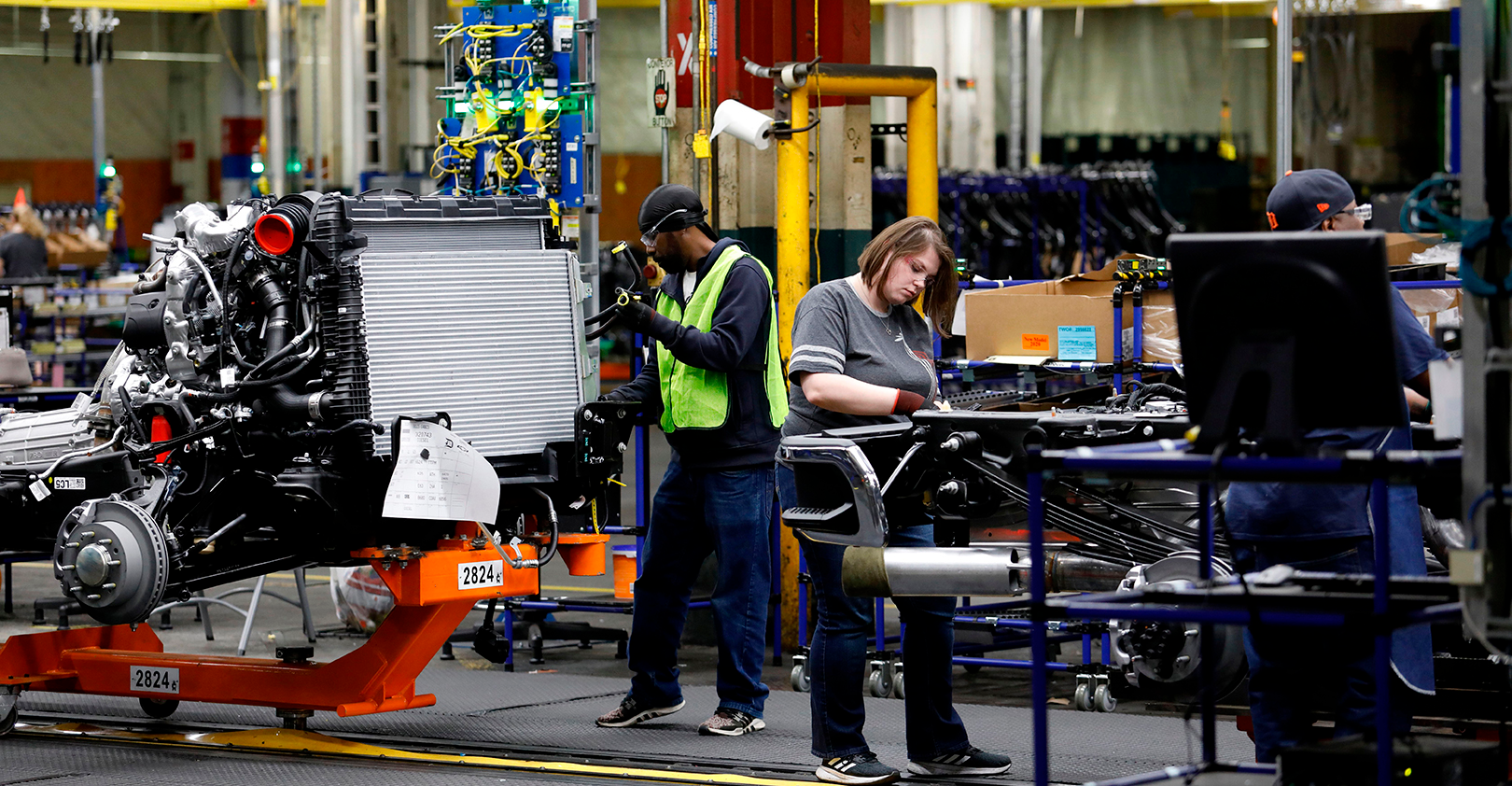 Assembly workers at Flint Assembly Plant on June 12, 2019 in Flint, Michigan.