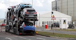 A car transporter loaded with Honda vehicles is driven in to the Honda manufacturing plant in Swindon, southwest England on February 19, 2019. A car transporter loaded with Honda vehicles is driven in to the Honda manufacturing plant in Swindon, southwest England on February 19, 2019.