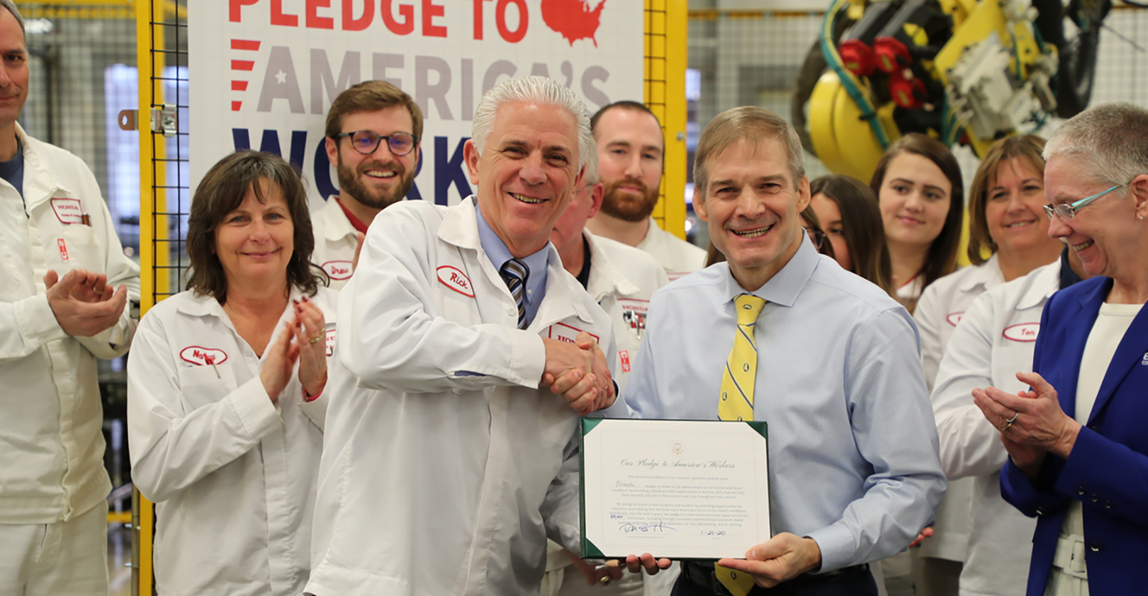 Rich Schostek and Ohio Representative Jim Jordan shake hands