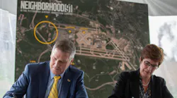 Pittsburgh International Airport Ceo Christina Cassotis And University Of Pittsburgh Chancellor Patrick Gallagher Sign A Memorandum Of Understanding At An Event Announcing Neighborhood 91