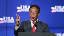 Terry Gou, chairman of Foxconn Technology Group, speaks at the groundbreaking ceremony for the Foxconn factory complex in Mt. Pleasant, Wisconsin.