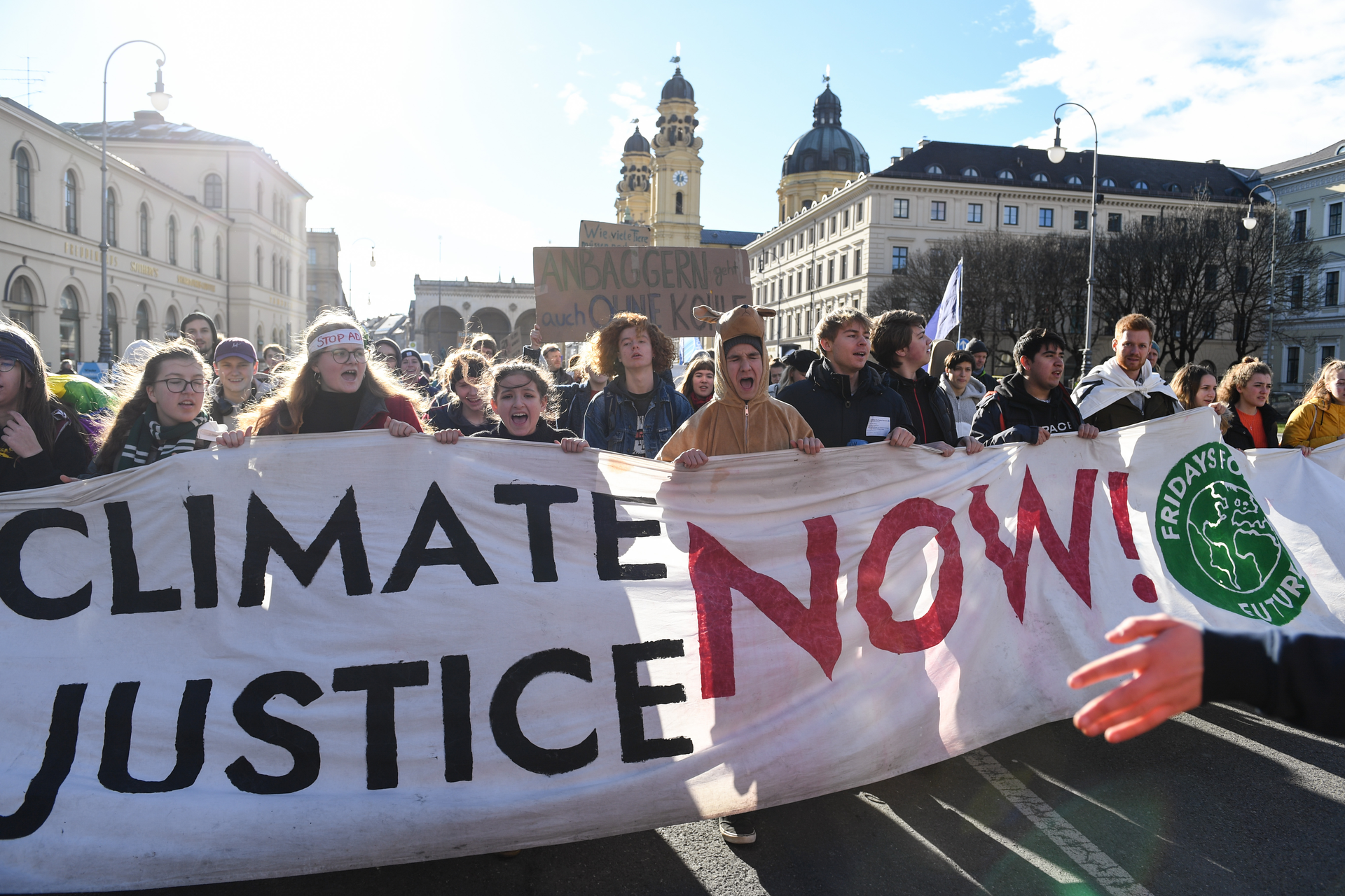 Climate protestors demonstrate in front of Siemens headquarters in Munich, January 2019.