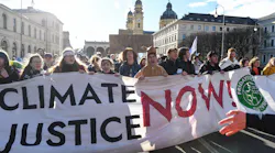 Climate protestors demonstrate in front of Siemens headquarters in Munich, January 2019.
