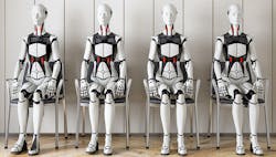 robots seated in chairs robots seated in chairs