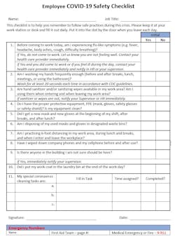 Covid 19 Safety Checklist Covid 19 Safety Checklist