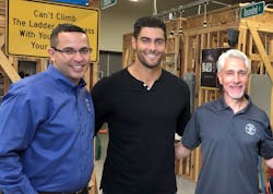 From left to right, Mark Klein, Jimmy Garoppolo (San Francisco 49ers QB) and his 40-year electrician father Tony Garoppolo. From left to right, Mark Klein, Jimmy Garoppolo (San Francisco 49ers QB) and his 40-year electrician father Tony Garoppolo.