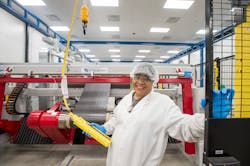 Web Smiling Woman In Front Of Red Machine Web Smiling Woman In Front Of Red Machine