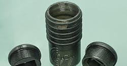 ACS produces this two pin comms adaptor for in-ear communication headsets using 3D Systems’ Figure 4 Direct Digital Production solution. The part comprises a central body and two end caps - one houses a 3.5mm stereo socket, the other includes spring contacts to work with the two pin connector from the radio. A very fine pitch metric thread is printed into the parts and they are functional without any special post-processing or thread cutting required. ACS produces this two pin comms adaptor for in-ear communication headsets using 3D Systems’ Figure 4 Direct Digital Production solution. The part comprises a central body and two end caps - one houses a 3.5mm stereo socket, the other includes spring contacts to work with the two pin connector from the radio. A very fine pitch metric thread is printed into the parts and they are functional without any special post-processing or thread cutting required.