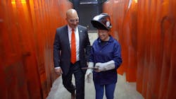 Hernán Talking with Welding Student Hernán Talking with Welding Student