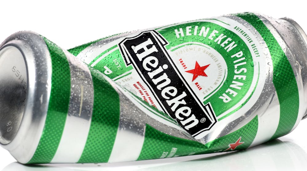 Heineken Beer Can Crumpled Aluminum On White Background Water Drops &copy; Diavata Dreamstime