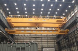 A bridge crane at the Hyundai Power Transformers plant that can lift up to 200 tons.