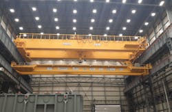 A bridge crane at the Hyundai Power Transformers plant that can lift up to 200 tons. A bridge crane at the Hyundai Power Transformers plant that can lift up to 200 tons.
