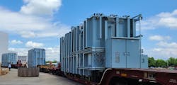 Transformers on a rail car for shipment after their construction at the Hyundai Power Transformers facility in Alabama. Transformers on a rail car for shipment after their construction at the Hyundai Power Transformers facility in Alabama.