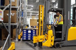 Brose Tuscaloosa brought in semi-autonomous forktrucks to increase safety and efficiency in its narrow-aisled warehouse--part of a recent expansion at the plant. Brose Tuscaloosa brought in semi-autonomous forktrucks to increase safety and efficiency in its narrow-aisled warehouse--part of a recent expansion at the plant.