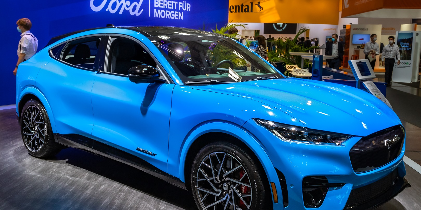 Ford Mustang Mach E Electric Vehicle Car Blue In Showroom At Car Show Vander Wolf Images Dreamstime 614b51160ee22