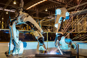 Robots On Factory Floor Thossaphol Somsri