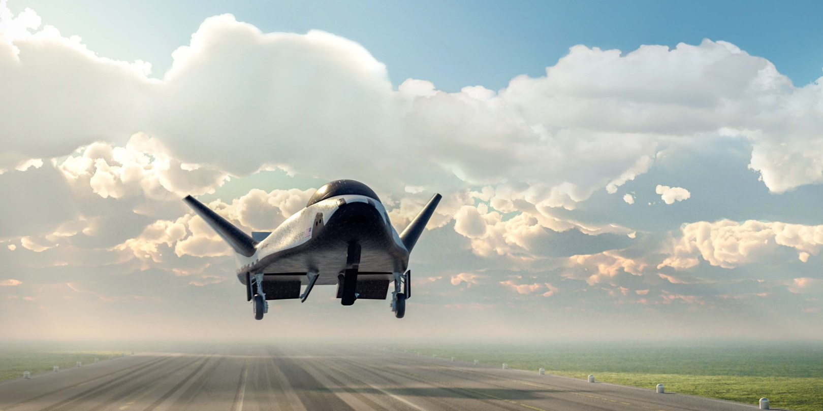 Sierra Space Co.'s private space plane, the Dream Chaser, landing on a commercial airplane runway.