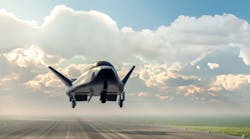 Sierra Space Co.&apos;s private space plane, the Dream Chaser, landing on a commercial airplane runway.