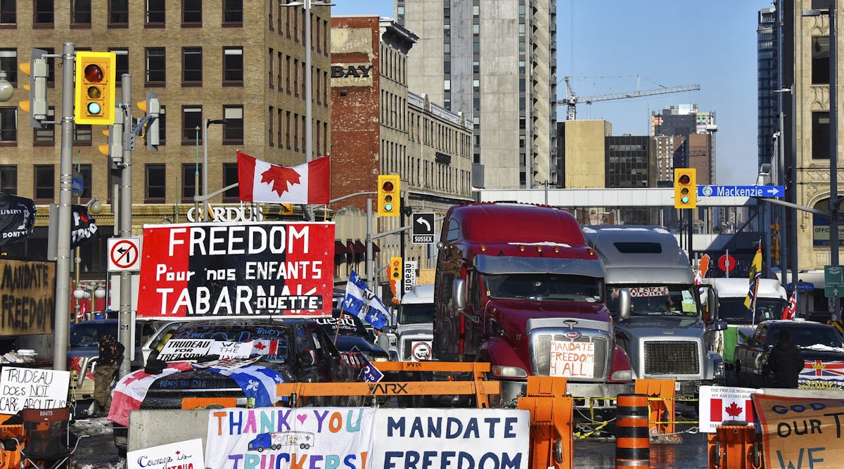 Canada Trucker Protest Covid 19 Health Supply Chain Blockade &copy; Paul Mckinnon Dreamstime