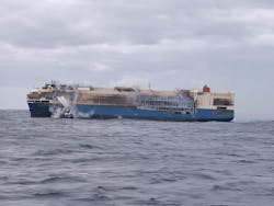 The car-carrying ship Felicity Ace burns off the coast of the Azores near Portugal. Nearly 4,000 ships, including 1,110 Porsche models, are aboard. The car-carrying ship Felicity Ace burns off the coast of the Azores near Portugal. Nearly 4,000 ships, including 1,110 Porsche models, are aboard.