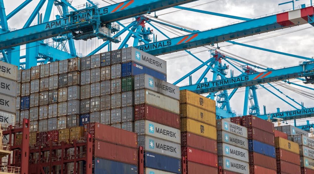 Maersk Shipping Containers Moored Trade Freight &copy; Vander Wolf Images Dreamstime