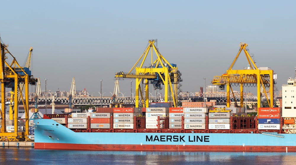 Maersk Cargo Shipping Vessel In Port At St Petersburg Russia&copy; Juozas Baltiejus Dreamstime