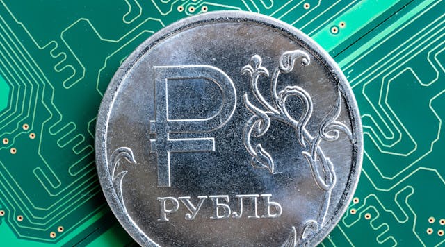 Russian Ruble Currency On Semiconductor Chip &copy; Andrey Metelev Dreamstime