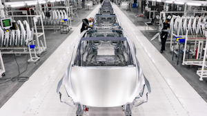 Part of the Model Y assembly line at Tesla's Austin factory