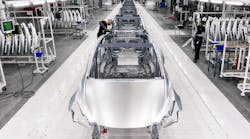 Part of the Model Y assembly line at Tesla&apos;s Austin factory